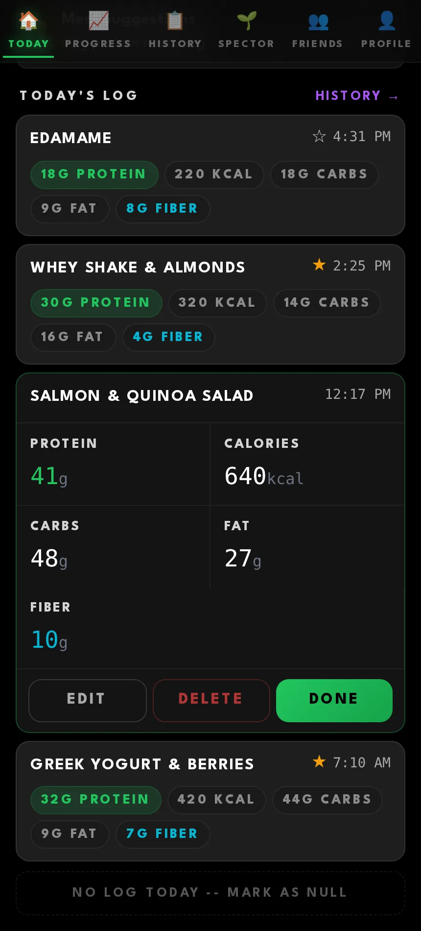 Tap any meal
